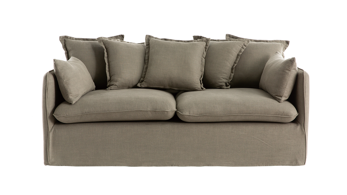 Sofa 3-Sitzer mit abnehmbarem Bezug in grauem Leinen MERLIN