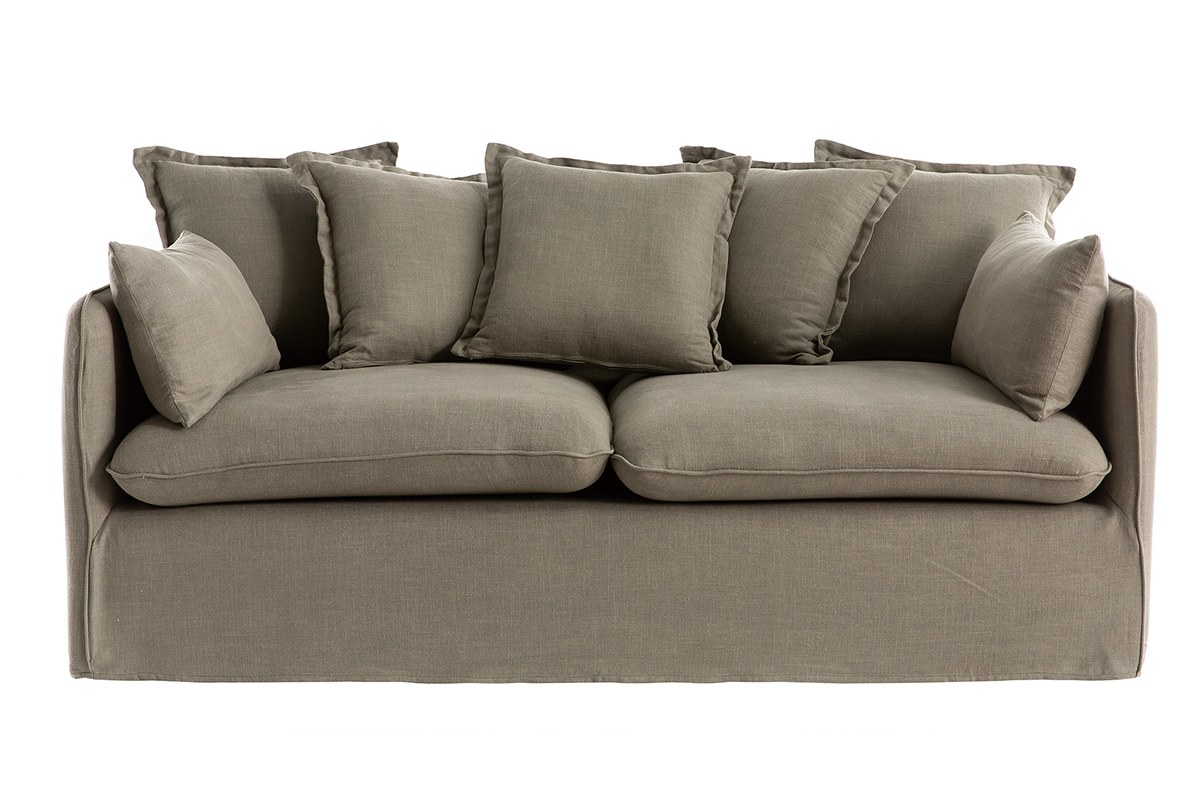 Sofa 3-Sitzer mit abnehmbarem Bezug in grauem Leinen MERLIN