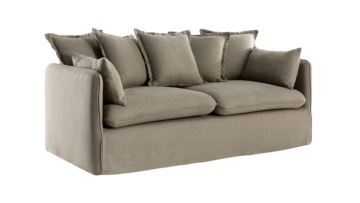 Sofa 3-Sitzer mit abnehmbarem Bezug in grauem Leinen MERLIN
