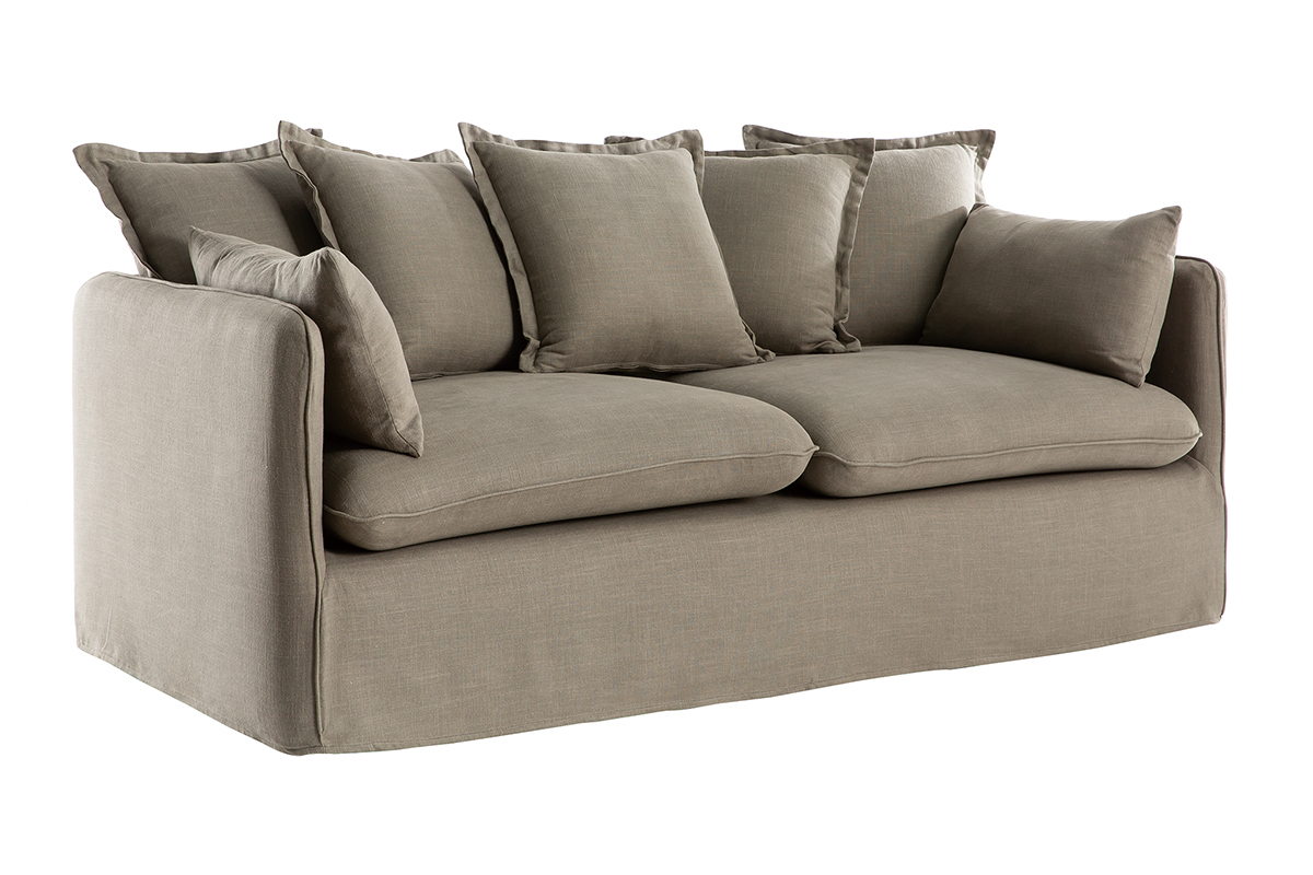 Sofa 3-Sitzer mit abnehmbarem Bezug in grauem Leinen MERLIN