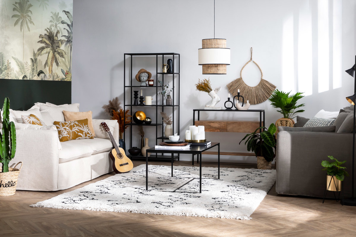 Sofa 3-Sitzer mit abnehmbarem Bezug in grauem Leinen MERLIN