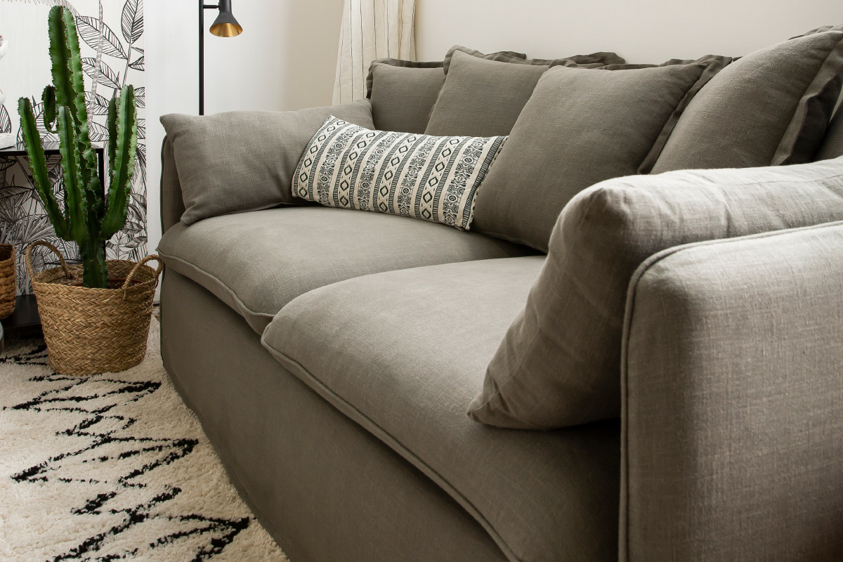 Sofa 3-Sitzer mit abnehmbarem Bezug in grauem Leinen MERLIN