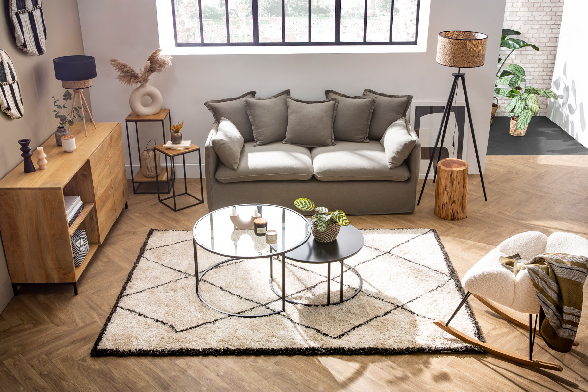 Sofa 3-Sitzer mit abnehmbarem Bezug in grauem Leinen MERLIN