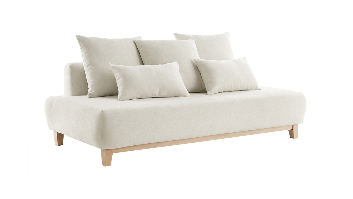 Sofa aus beigem Stoff mit Samteffekt und hellem Holz 3-Sitzer B200 cm ODEON