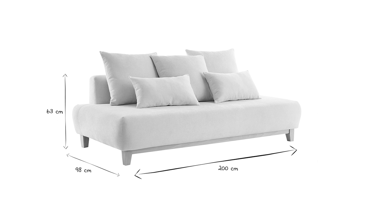 Sofa aus beigem Stoff mit Samteffekt und hellem Holz 3-Sitzer B200 cm ODEON