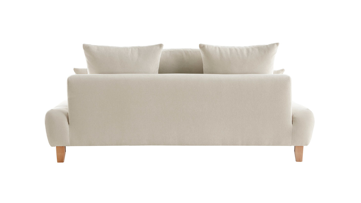 Sofa aus beigem Stoff mit Samteffekt und hellem Holz 3-Sitzer B200 cm ODEON