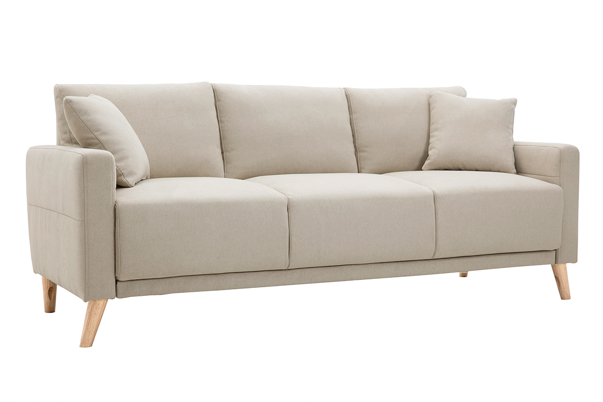 Sofa aus beigem Stoff und hellem Holz 3-Sitzer MUNIK