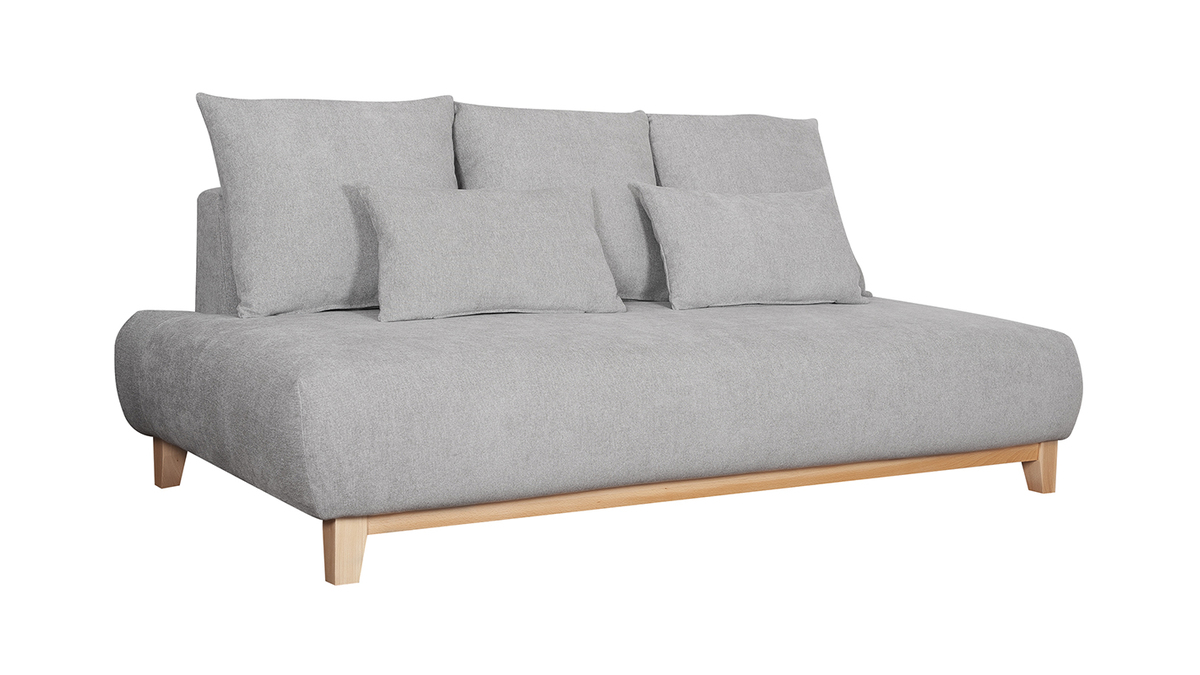 Sofa aus grauem Stoff mit Samteffekt und hellem Holz 3-Sitzer B200 cm ODEON