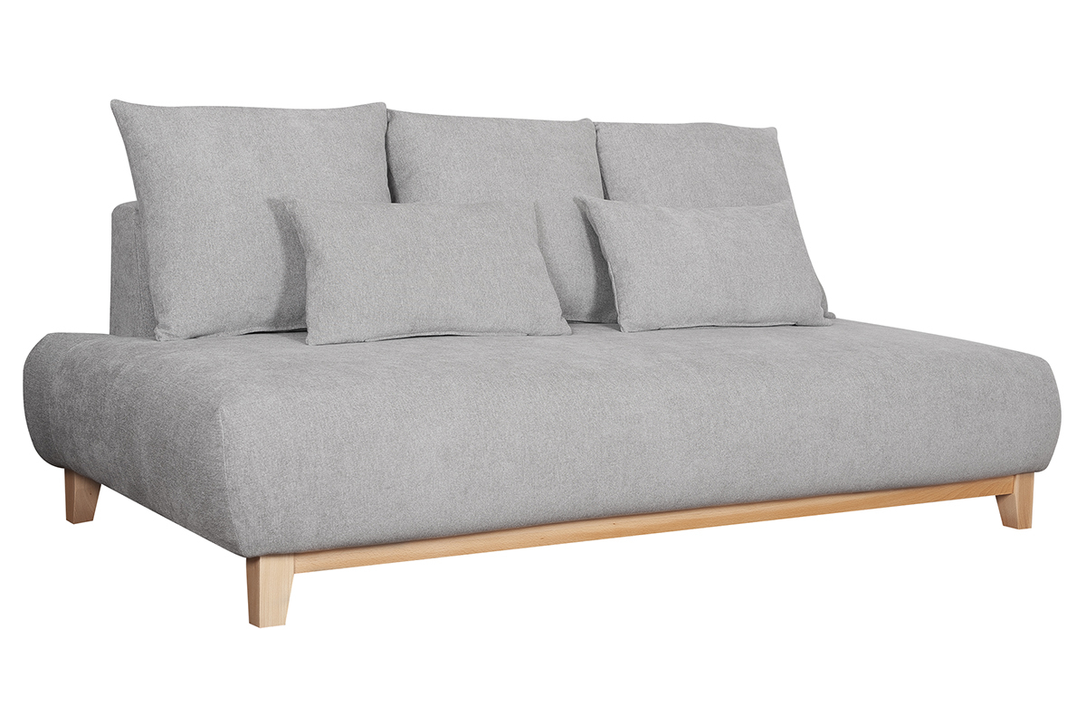 Sofa aus grauem Stoff mit Samteffekt und hellem Holz 3-Sitzer B200 cm ODEON