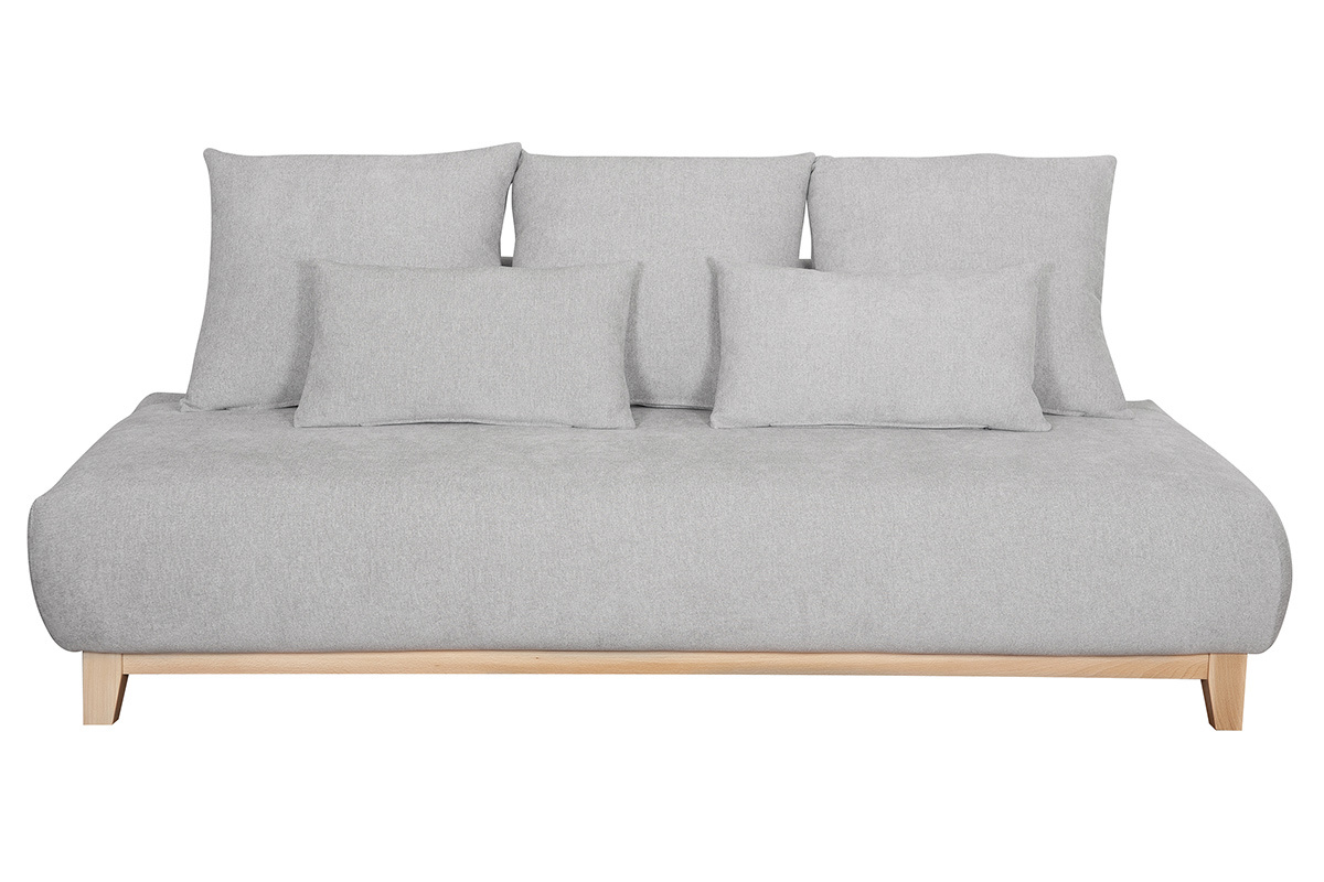 Sofa aus grauem Stoff mit Samteffekt und hellem Holz 3-Sitzer B200 cm ODEON