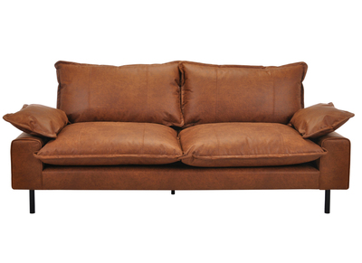 Sofa aus Leder in Antikoptik in Cognacbraun und schwarzem Metall 3-Sitzer DORY