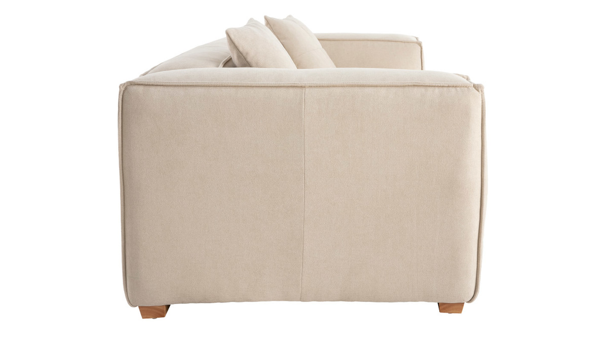 Sofa aus naturfarbenem Stoff mit Samteffekt 3-Sitzer COBAIN