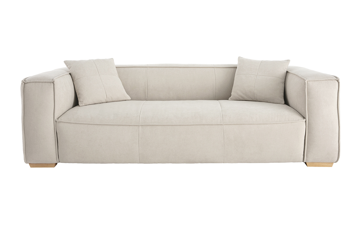 Sofa aus naturfarbenem Stoff mit Samteffekt 3-Sitzer COBAIN