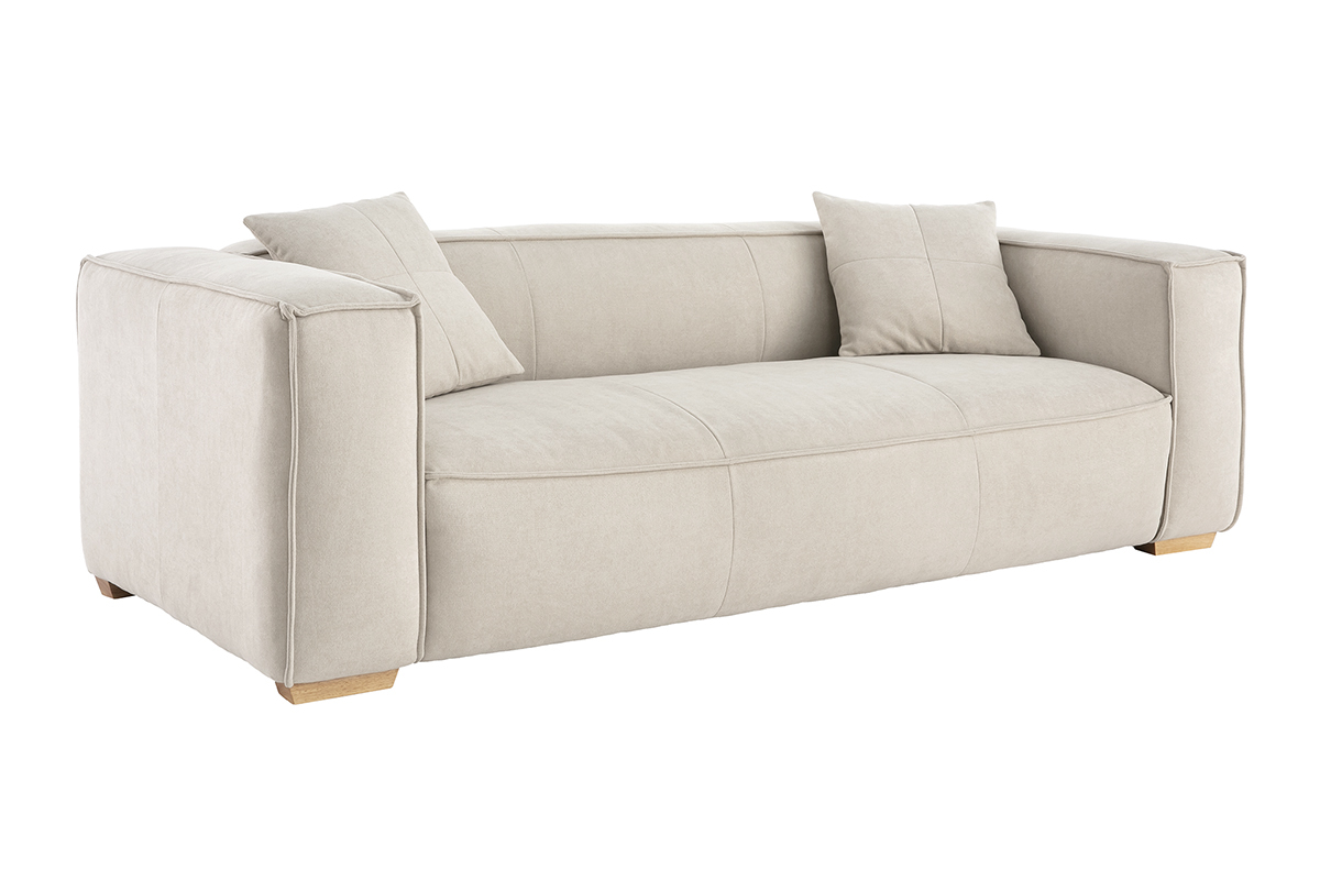 Sofa aus naturfarbenem Stoff mit Samteffekt 3-Sitzer COBAIN