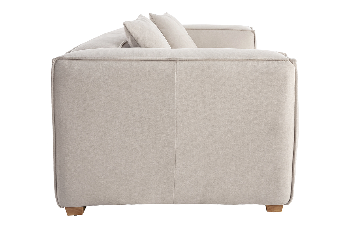 Sofa aus naturfarbenem Stoff mit Samteffekt 3-Sitzer COBAIN