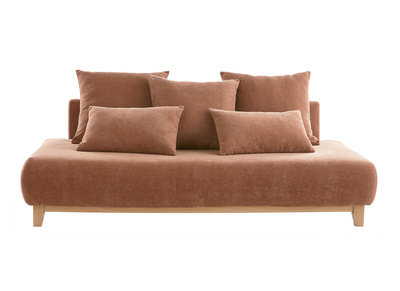 Sofa aus terracottafarbenem Stoff mit Samteffekt und hellem Holz 3-Sitzer B200 cm ODEON