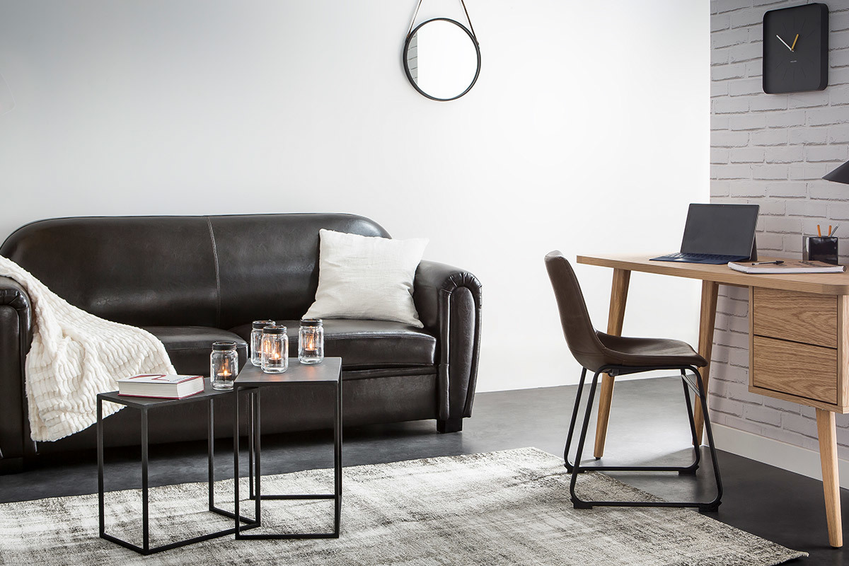 Sofa Club aus dunkelbraunem Leder mit 3 Sitzpltzen - Bffelleder