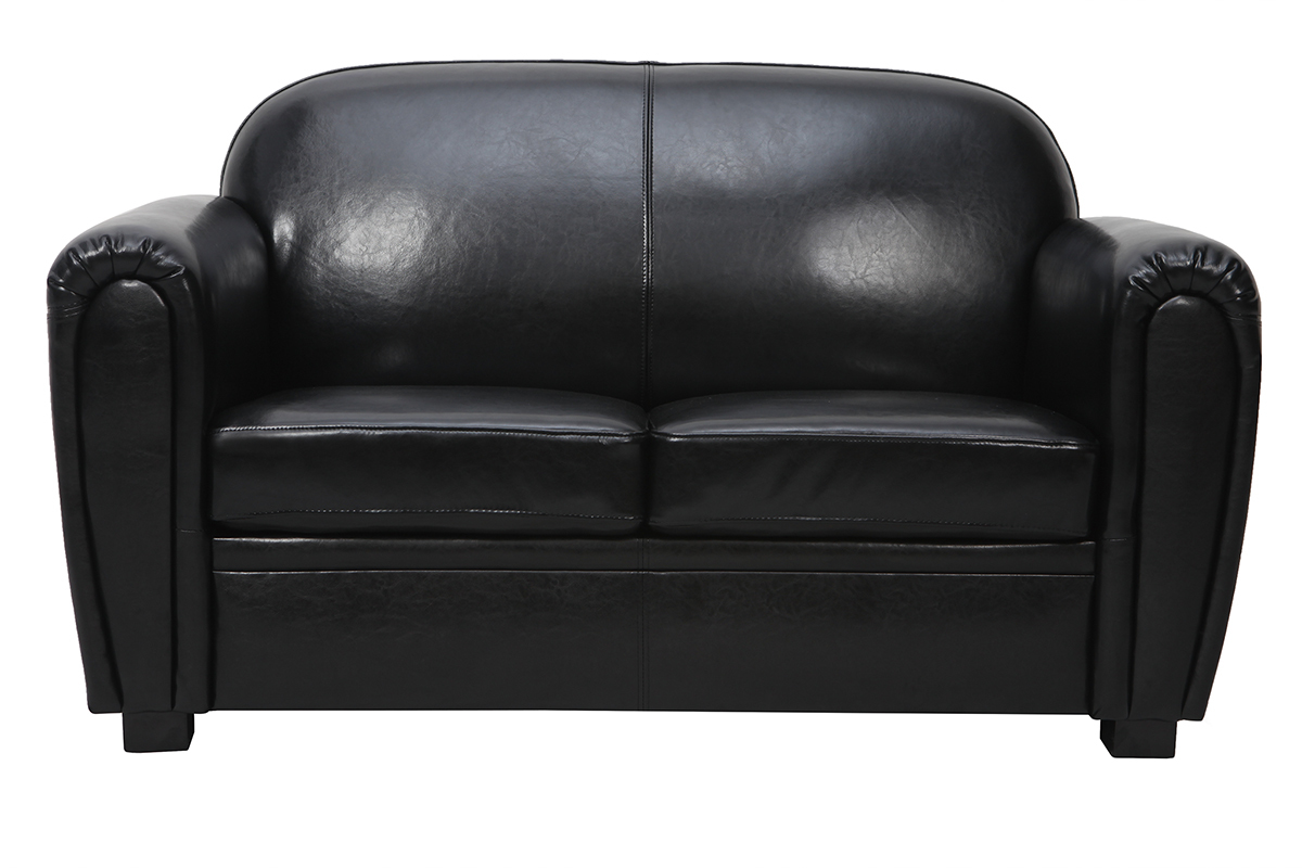 Sofa Club aus schwarzem Leder mit 2 Sitzpltzen - Rindsleder