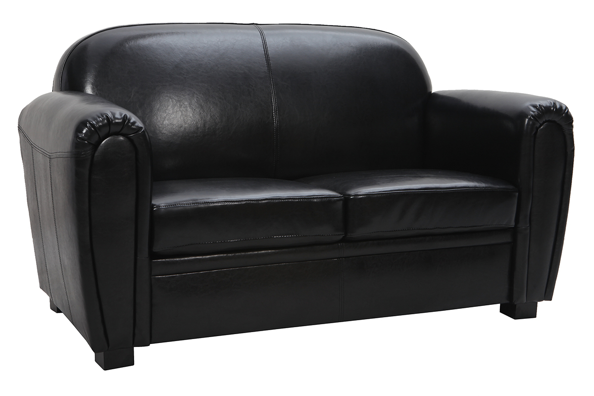 Sofa Club aus schwarzem Leder mit 2 Sitzpltzen - Rindsleder