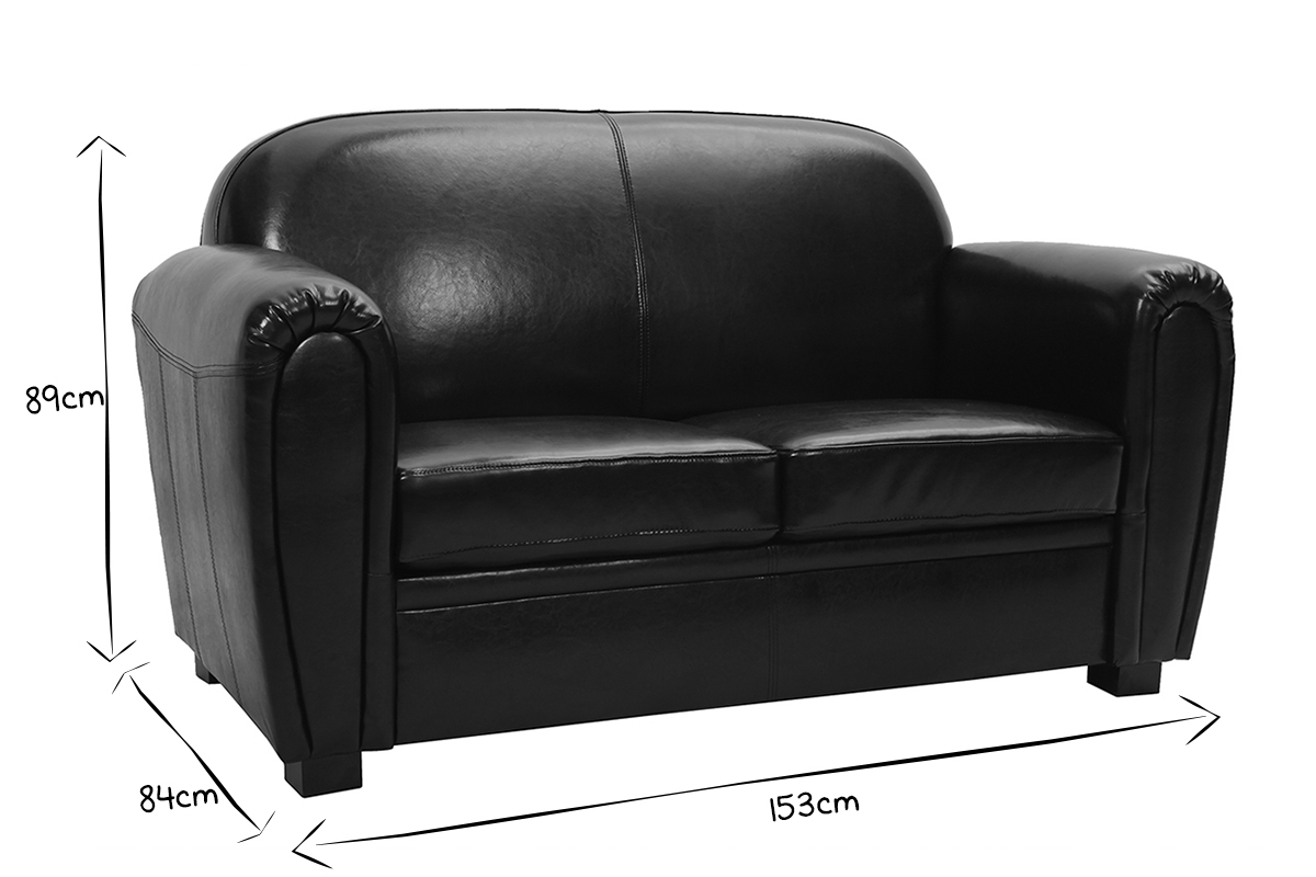 Sofa Club aus schwarzem Leder mit 2 Sitzpltzen - Rindsleder