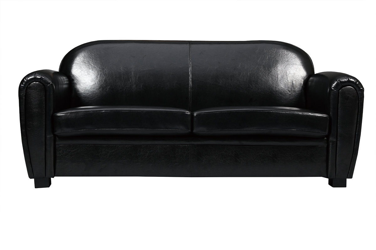 Sofa Club aus schwarzem Leder mit 3 Sitzpltzen - Rindsleder