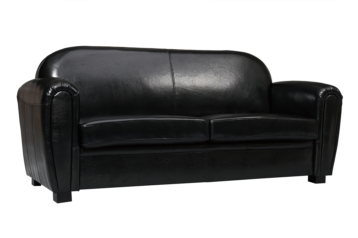 Sofa Club aus schwarzem Leder mit 3 Sitzpltzen - Rindsleder