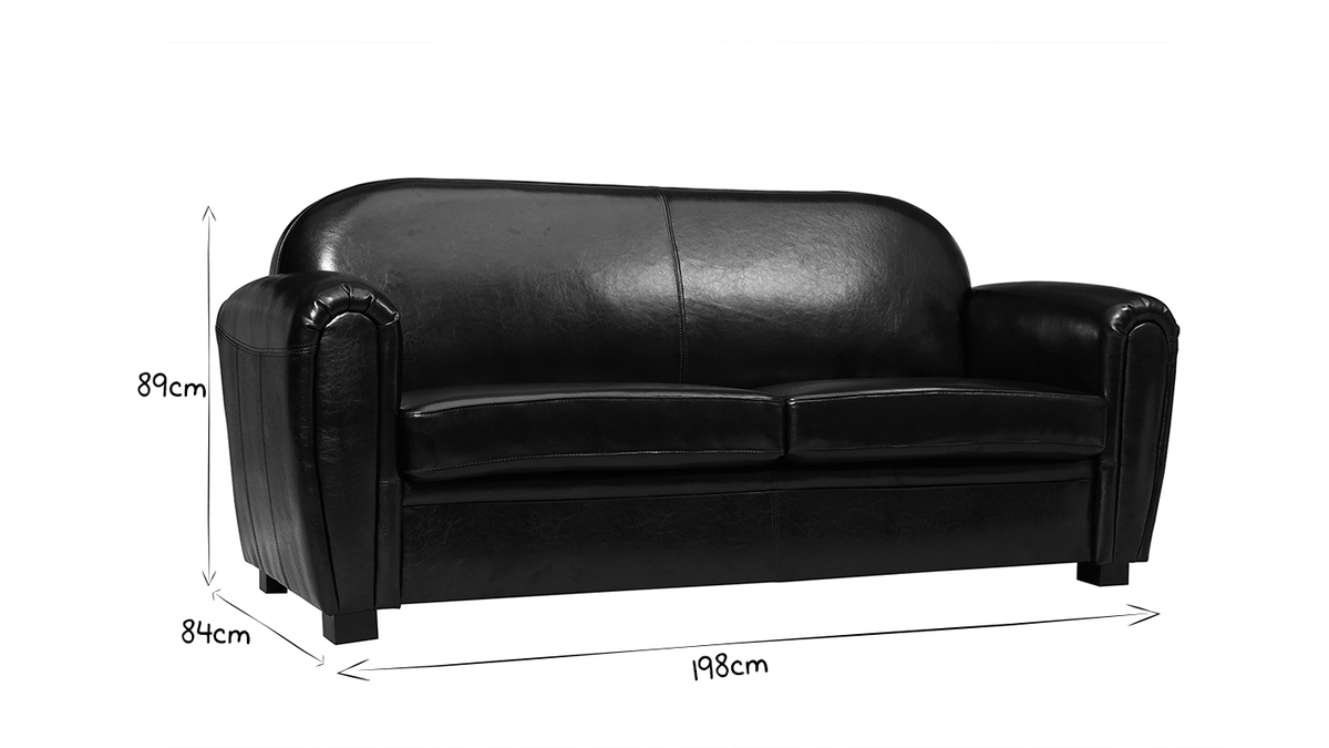 Sofa Club aus schwarzem Leder mit 3 Sitzpltzen - Rindsleder