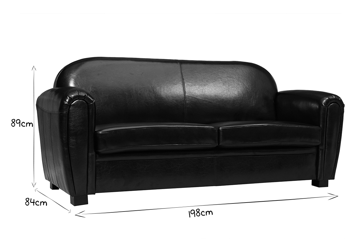 Sofa Club aus schwarzem Leder mit 3 Sitzpltzen - Rindsleder