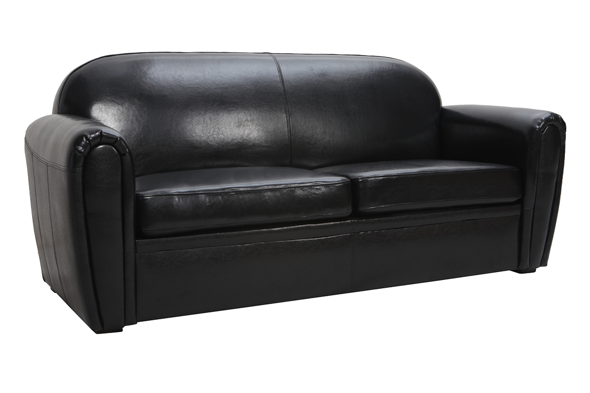 Sofa CLUB verstellbar schwarzes Leder 3 Pltze - Kalbsleder