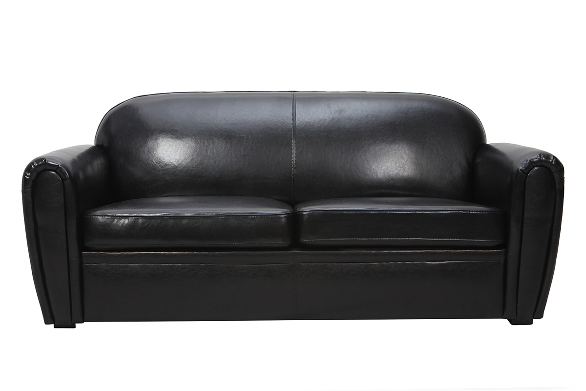 Sofa CLUB verstellbar schwarzes Leder 3 Pltze - Kalbsleder