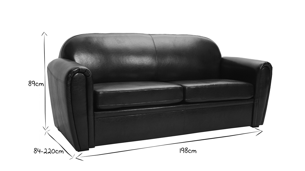 Sofa CLUB verstellbar schwarzes Leder 3 Pltze - Kalbsleder