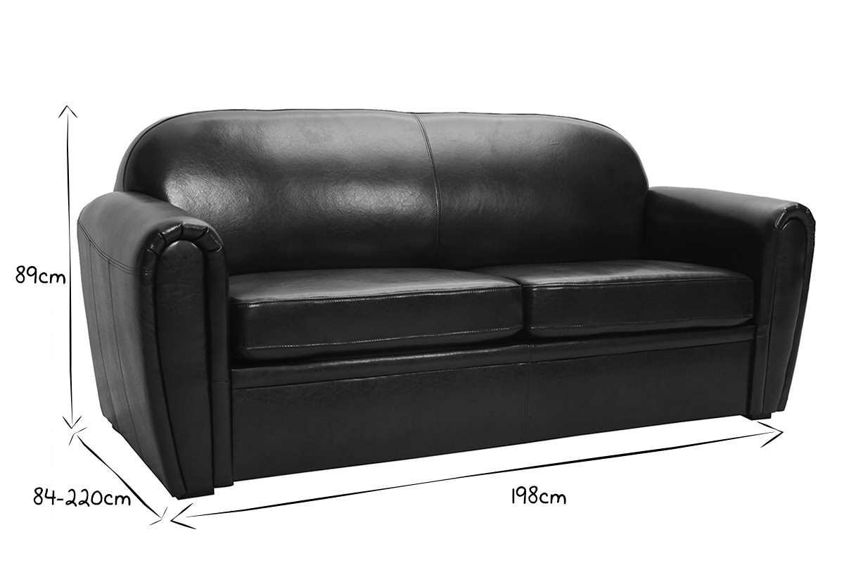 Sofa CLUB verstellbar schwarzes Leder 3 Pltze - Kalbsleder