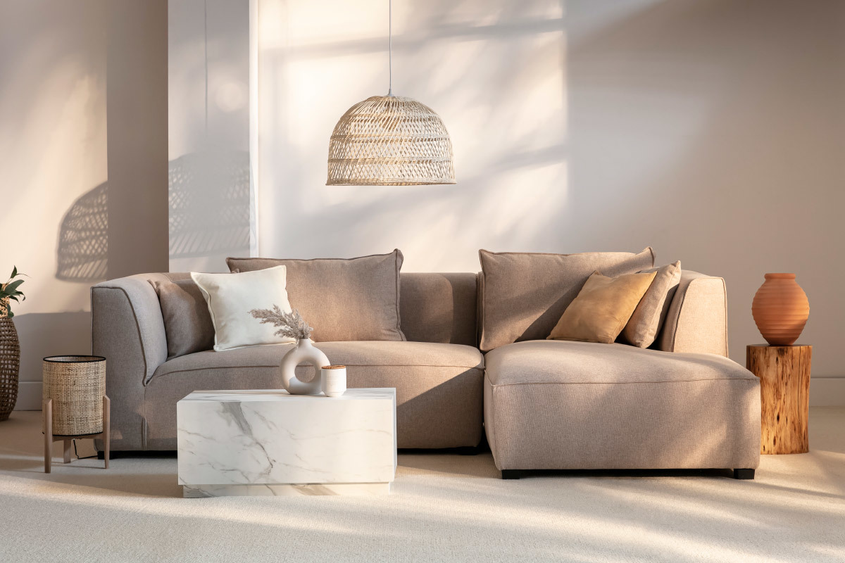 Sofa gerader Winkel modulierbar in beigem Bezug PLURIEL
