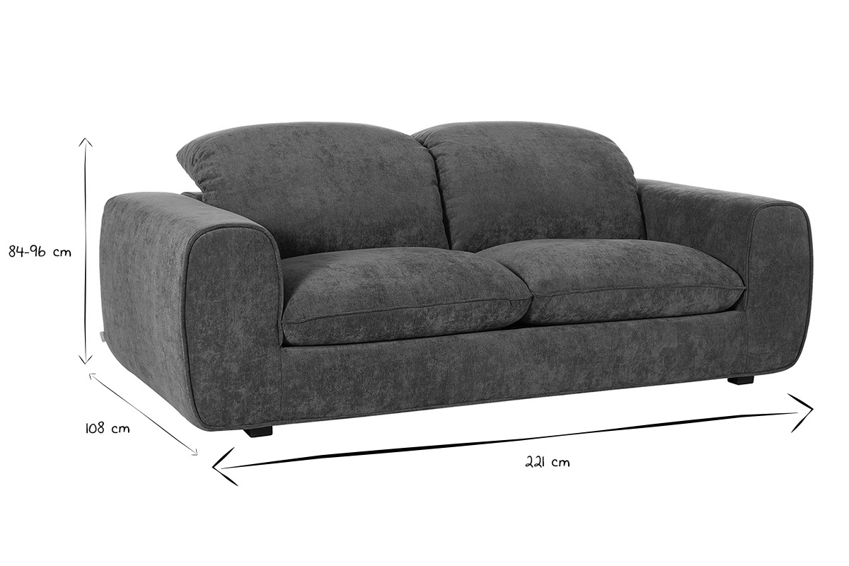 Sofa mit ausziehbarer R�ckenlehne 3-Sitzer mit verstellbaren Kopfst�tzen aus Textil, Velours-Effekt, dunkelgr�n-khaki NOAM