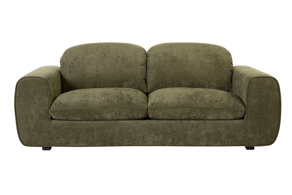 Wandlungssofa Kaki-gr�n 3-Sitzer aus Veloursstoff, Frontansicht.