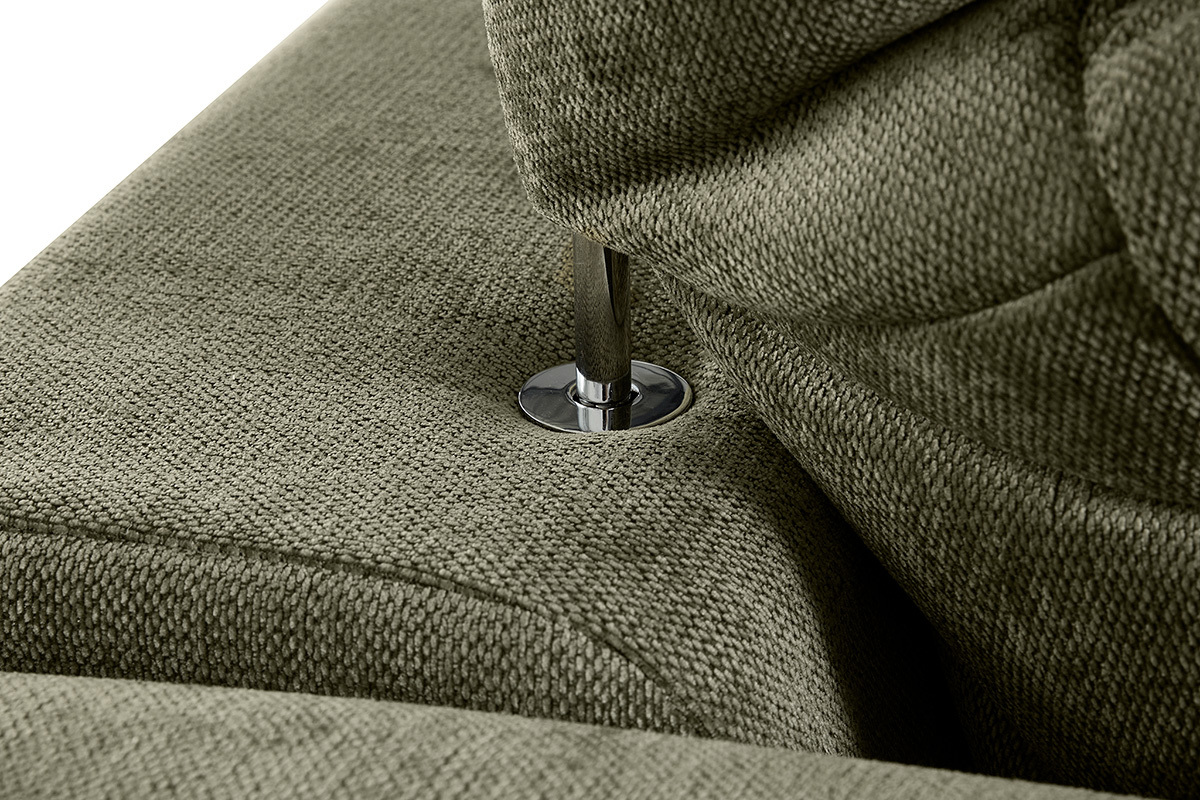 Sofa mit ausziehbarer R�ckenlehne 3-Sitzer mit verstellbaren Kopfst�tzen aus Textil, Velours-Effekt, dunkelgr�n-khaki NOAM