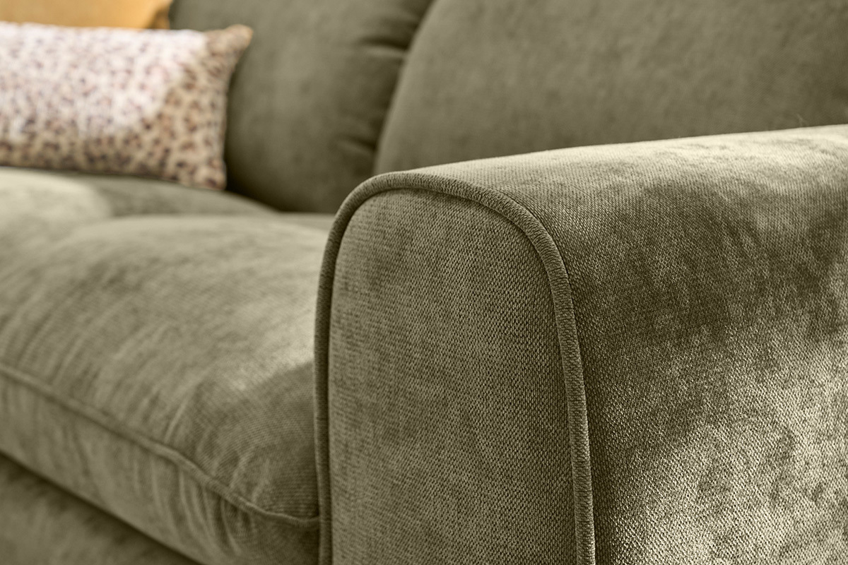 Sofa mit ausziehbarer R�ckenlehne 3-Sitzer mit verstellbaren Kopfst�tzen aus Textil, Velours-Effekt, dunkelgr�n-khaki NOAM