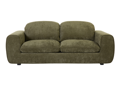 Sofa mit ausziehbarer R&uuml;ckenlehne 3-Sitzer mit verstellbaren Kopfst&uuml;tzen aus Textil, Velours-Effekt, dunkelgr&uuml;n-khaki NOAM