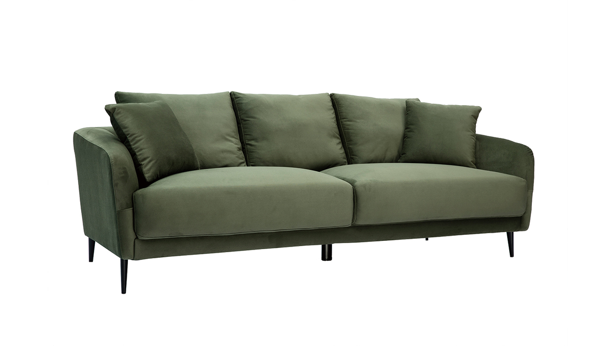 Sofa mit Samteffekt Khaki 3-Sitzer JERRY