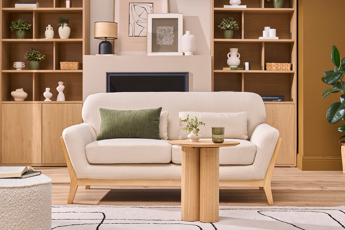 Sofa skandinavisch 2 Pltze beiger Stoff YOKO