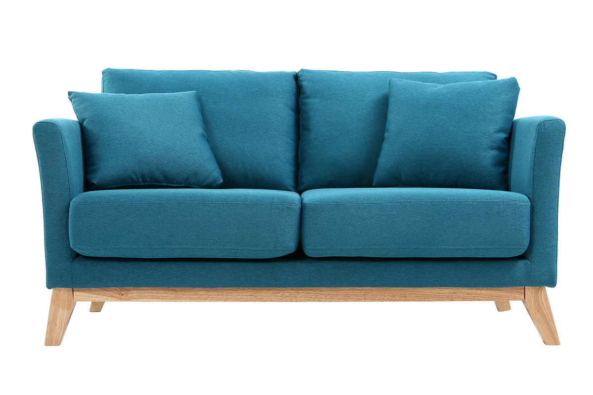 Sofa skandinavisch 2 Pltze Blaugrn helle Holzbeine OSLO