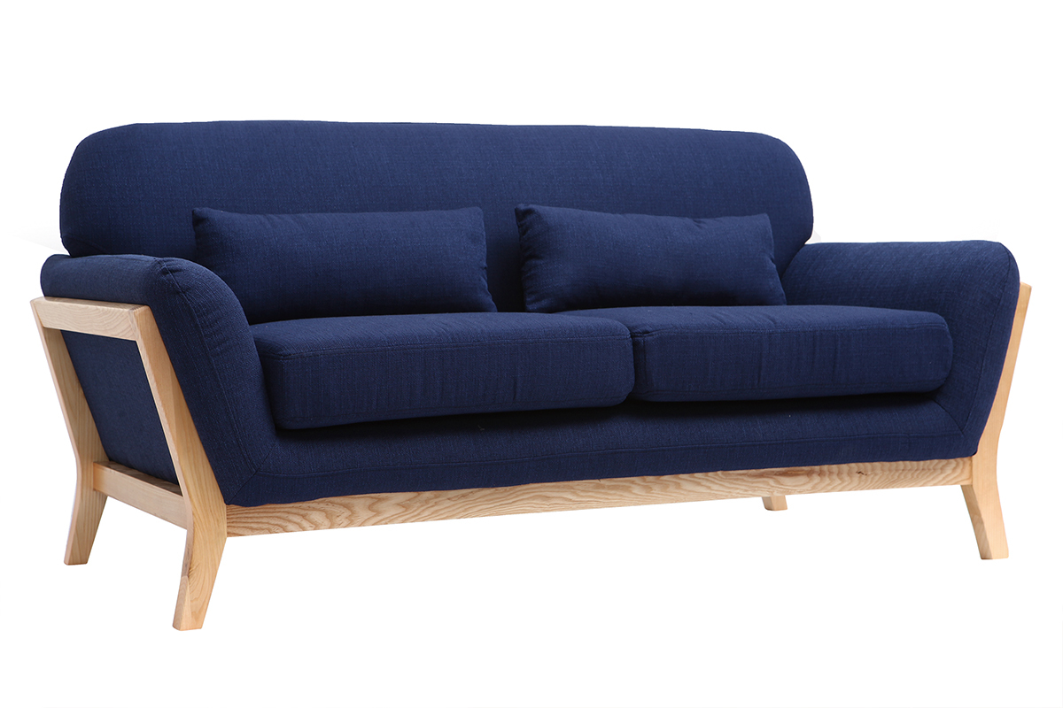 Sofa skandinavisch 2 Pl�tze Dunkelblau Holzbeine YOKO