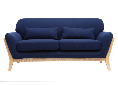 Sofa skandinavisch 2 Pl&auml;tze Dunkelblau Holzbeine YOKO
