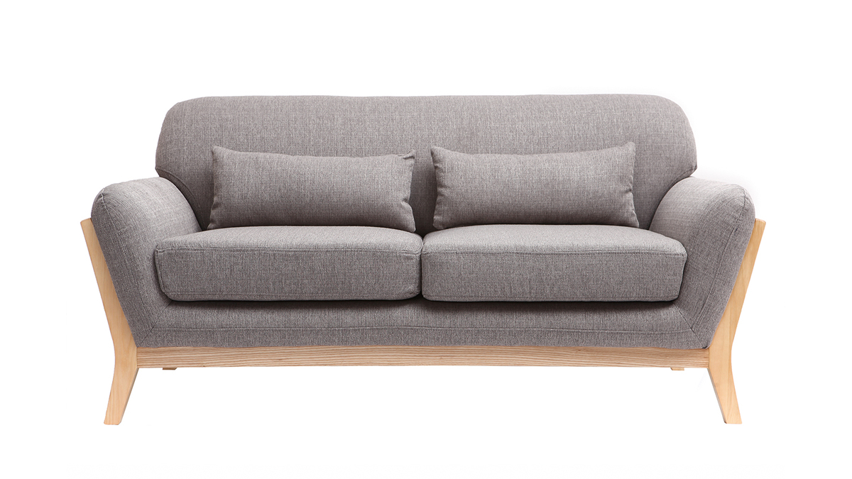 Sofa skandinavisch 2 Pltze Grau Holzbeine YOKO