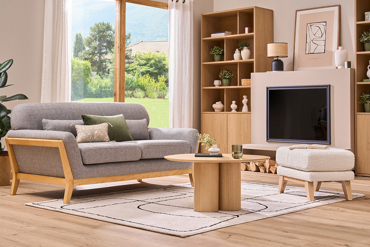 Sofa skandinavisch 2 Pltze Grau Holzbeine YOKO