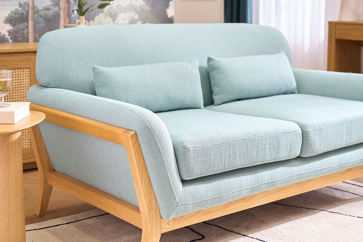 Sofa skandinavisch 2 Pl�tze Lagunenblau Holzbeine YOKO