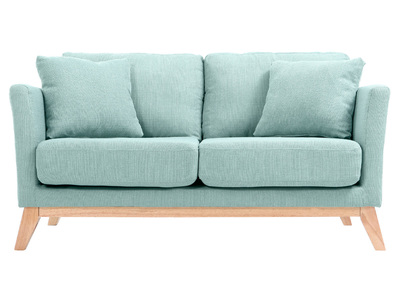 Sofa skandinavisch 2 Plätze Lagunenblau und helle Holzbeine OSLO