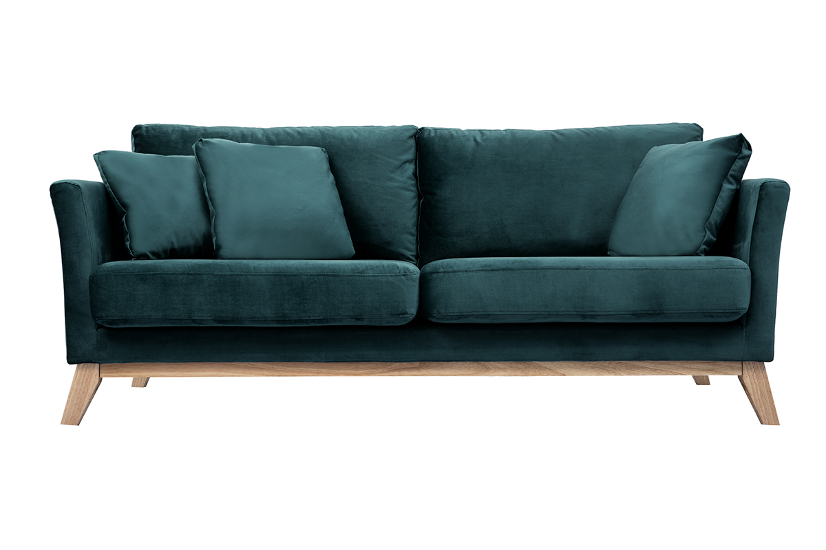 Sofa skandinavisch 3 Pltze abnehmbaren Bezgen blauem Samt OSLO