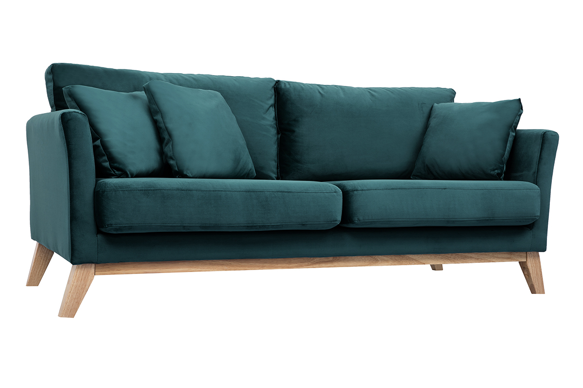 Sofa skandinavisch 3 Pltze abnehmbaren Bezgen blauem Samt OSLO
