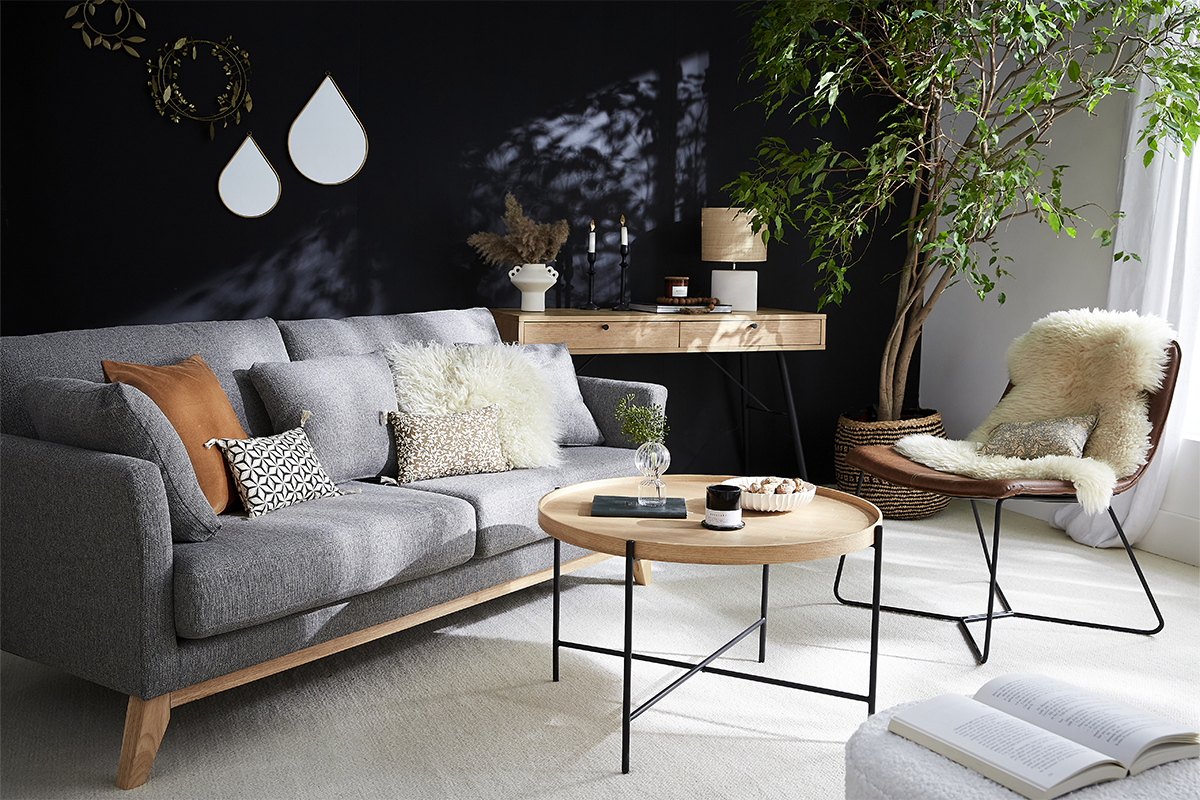 Sofa skandinavisch 3 Pltze abnehmbaren Bezgen blauem Samt OSLO